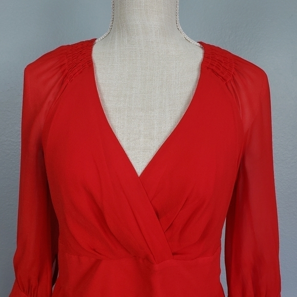 ARMANI EXCHANGE 100% Silk 3/4 Sleeve A-Line Dress Sz 6 Orange - Picture 2 of 10